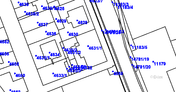 Parcela st. 4631/1 v KÚ Vsetín, Katastrální mapa