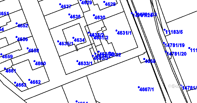 Parcela st. 4631/3 v KÚ Vsetín, Katastrální mapa