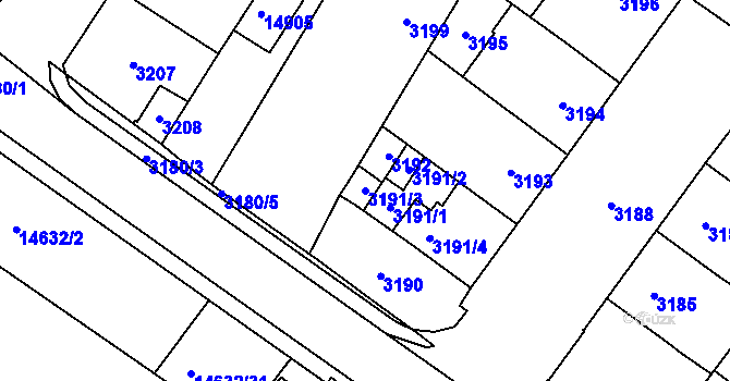 Parcela st. 3191/3 v KÚ Vsetín, Katastrální mapa