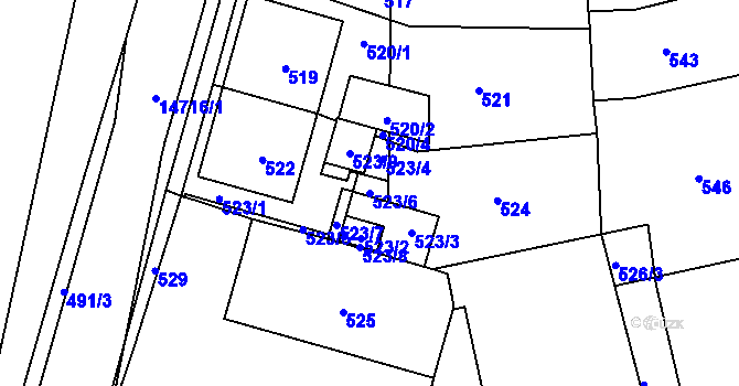 Parcela st. 523/6 v KÚ Vsetín, Katastrální mapa