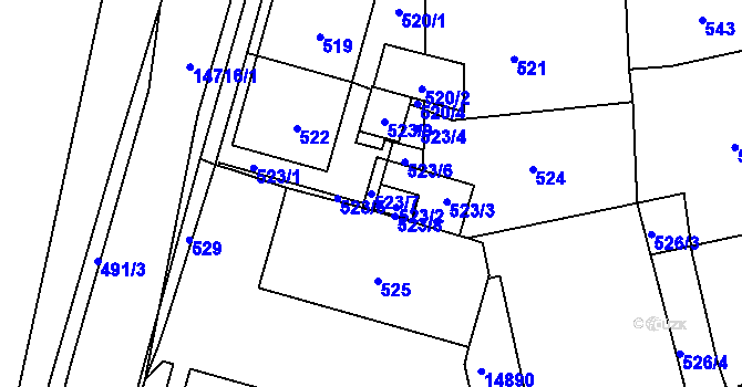 Parcela st. 523/7 v KÚ Vsetín, Katastrální mapa