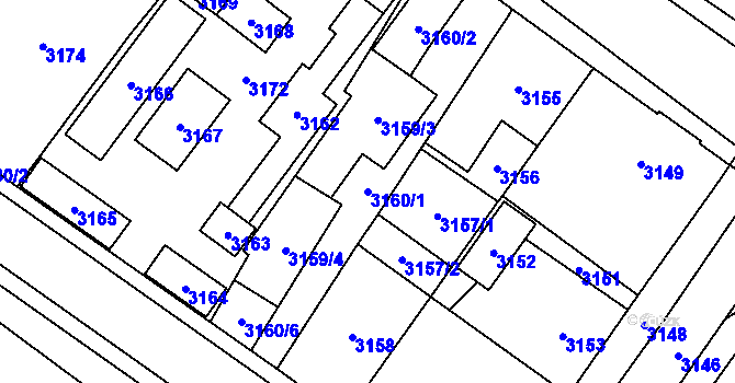 Parcela st. 3160/1 v KÚ Vsetín, Katastrální mapa