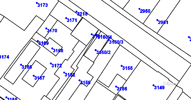 Parcela st. 3160/2 v KÚ Vsetín, Katastrální mapa