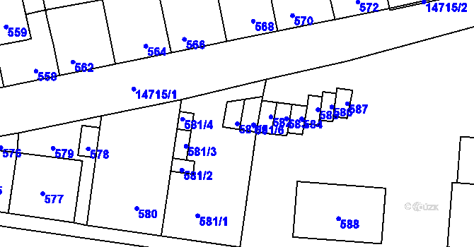 Parcela st. 581/5 v KÚ Vsetín, Katastrální mapa