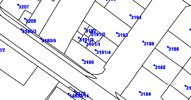 Parcela st. 3191/4 v KÚ Vsetín, Katastrální mapa