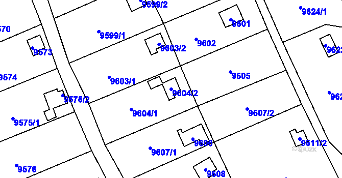 Parcela st. 9604/2 v KÚ Vsetín, Katastrální mapa