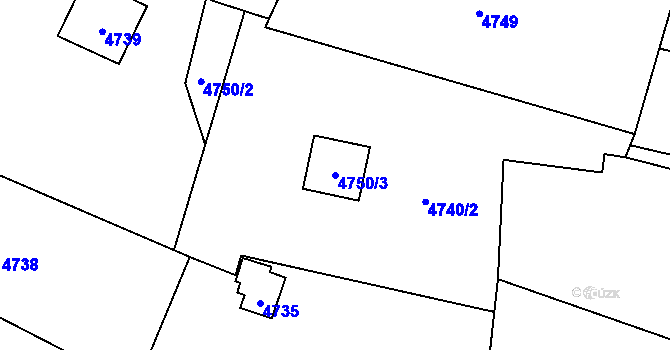 Parcela st. 4750/3 v KÚ Vsetín, Katastrální mapa