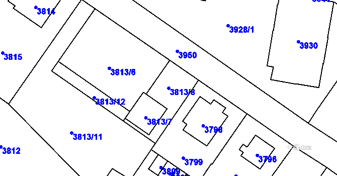 Parcela st. 3813/8 v KÚ Vsetín, Katastrální mapa