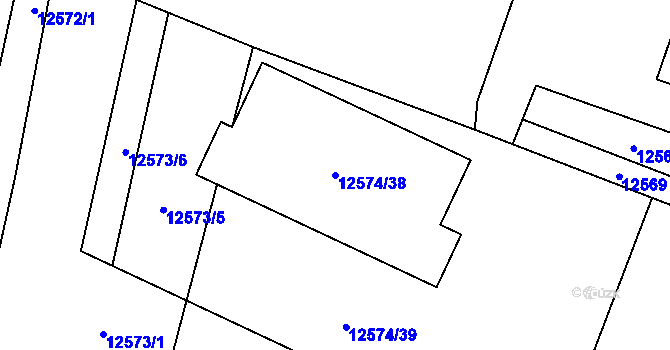 Parcela st. 12574/38 v KÚ Vsetín, Katastrální mapa