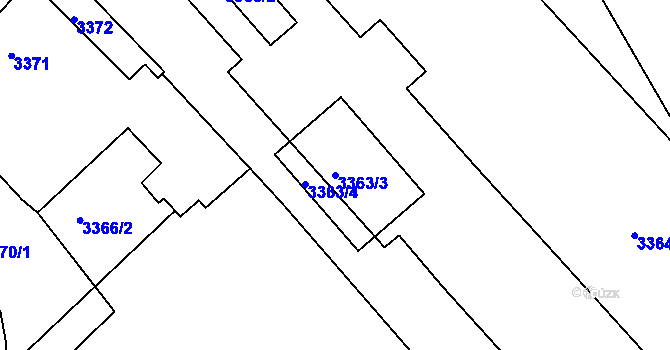 Parcela st. 3363/3 v KÚ Vsetín, Katastrální mapa