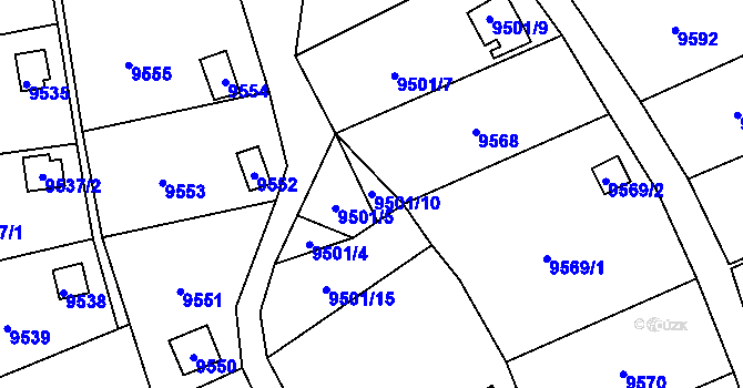 Parcela st. 9501/10 v KÚ Vsetín, Katastrální mapa