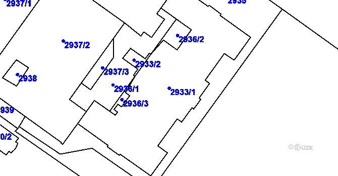 Parcela st. 2933/1 v KÚ Vsetín, Katastrální mapa