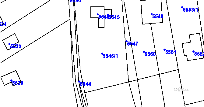 Parcela st. 5546/1 v KÚ Vsetín, Katastrální mapa