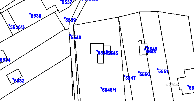 Parcela st. 5546/3 v KÚ Vsetín, Katastrální mapa