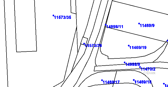 Parcela st. 11573/38 v KÚ Vsetín, Katastrální mapa