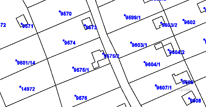 Parcela st. 9575/2 v KÚ Vsetín, Katastrální mapa