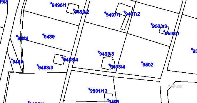 Parcela st. 9498/3 v KÚ Vsetín, Katastrální mapa