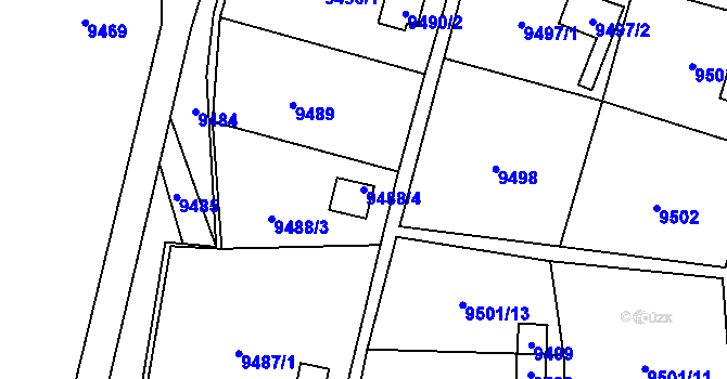 Parcela st. 9488/4 v KÚ Vsetín, Katastrální mapa