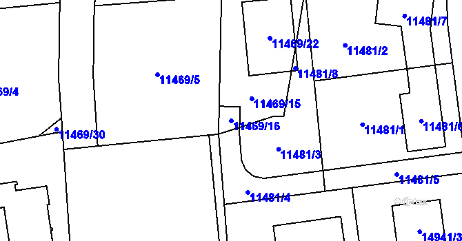 Parcela st. 11469/16 v KÚ Vsetín, Katastrální mapa