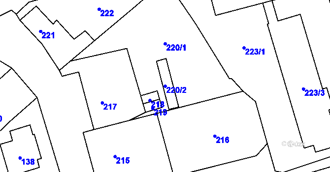 Parcela st. 220/2 v KÚ Vsetín, Katastrální mapa