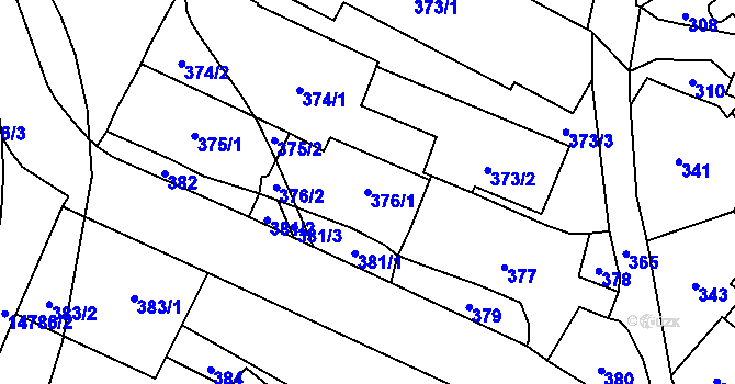 Parcela st. 376/1 v KÚ Vsetín, Katastrální mapa