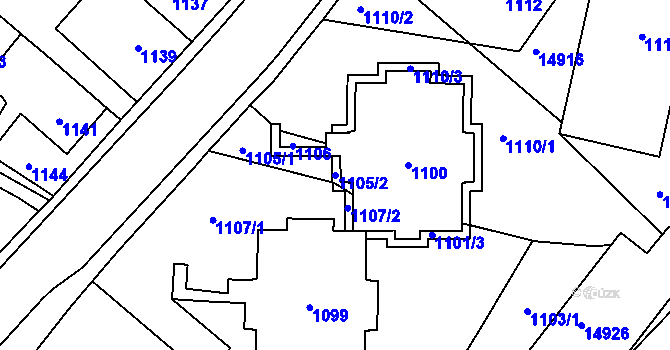 Parcela st. 1105/2 v KÚ Vsetín, Katastrální mapa