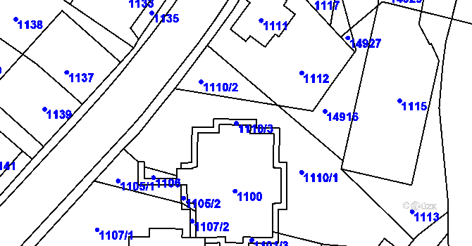 Parcela st. 1110/3 v KÚ Vsetín, Katastrální mapa