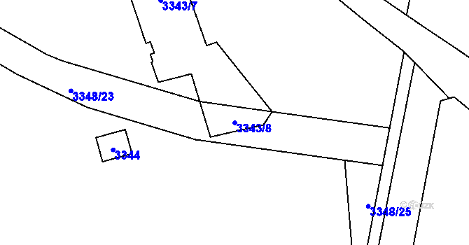 Parcela st. 3343/8 v KÚ Vsetín, Katastrální mapa
