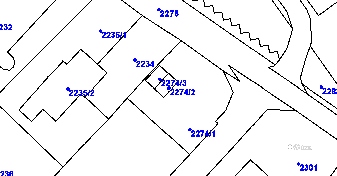 Parcela st. 2274/2 v KÚ Vsetín, Katastrální mapa