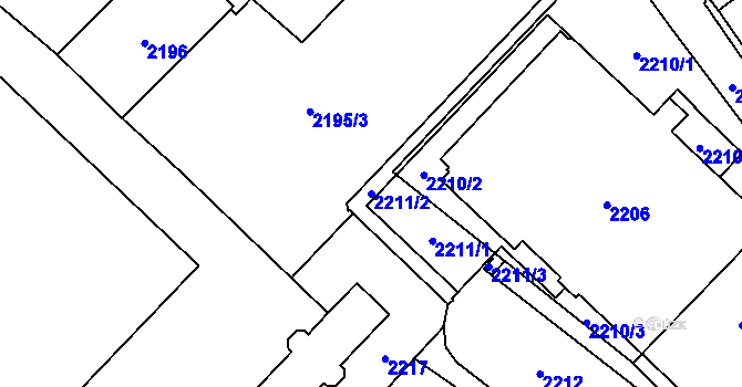 Parcela st. 2211/2 v KÚ Vsetín, Katastrální mapa