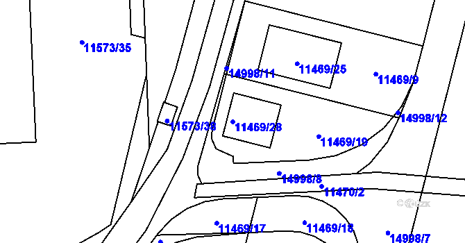 Parcela st. 11469/28 v KÚ Vsetín, Katastrální mapa