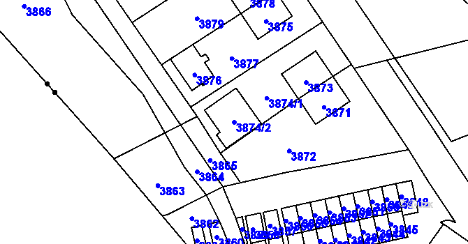 Parcela st. 3874/2 v KÚ Vsetín, Katastrální mapa