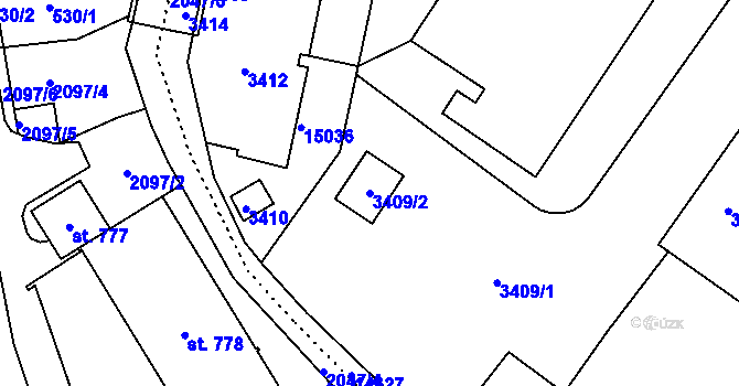 Parcela st. 3409/2 v KÚ Vsetín, Katastrální mapa