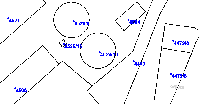 Parcela st. 4529/10 v KÚ Vsetín, Katastrální mapa