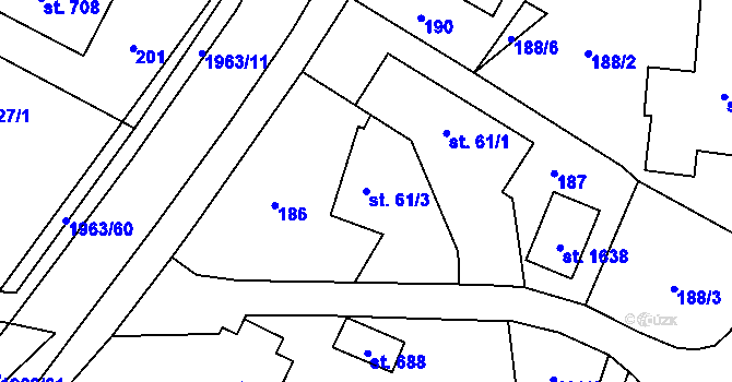 Parcela st. 61/3 v KÚ Rokytnice u Vsetína, Katastrální mapa