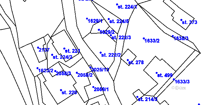 Parcela st. 222/2 v KÚ Rokytnice u Vsetína, Katastrální mapa