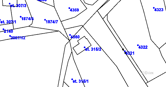 Parcela st. 315/2 v KÚ Rokytnice u Vsetína, Katastrální mapa