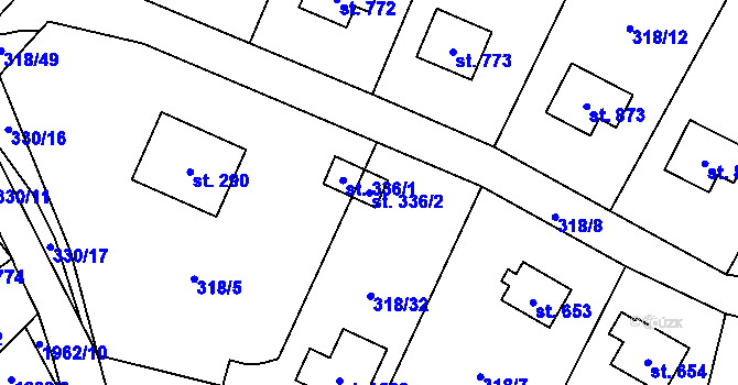 Parcela st. 336/2 v KÚ Rokytnice u Vsetína, Katastrální mapa