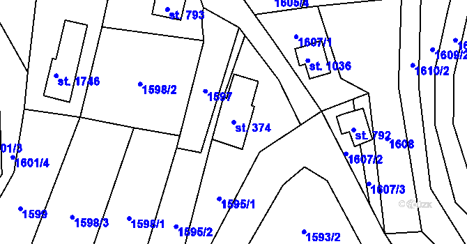Parcela st. 374 v KÚ Rokytnice u Vsetína, Katastrální mapa