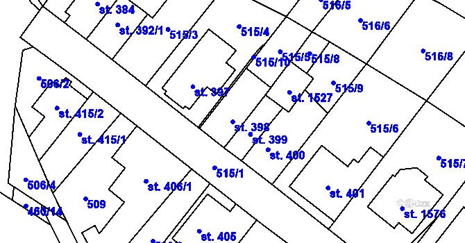 Parcela st. 398 v KÚ Rokytnice u Vsetína, Katastrální mapa