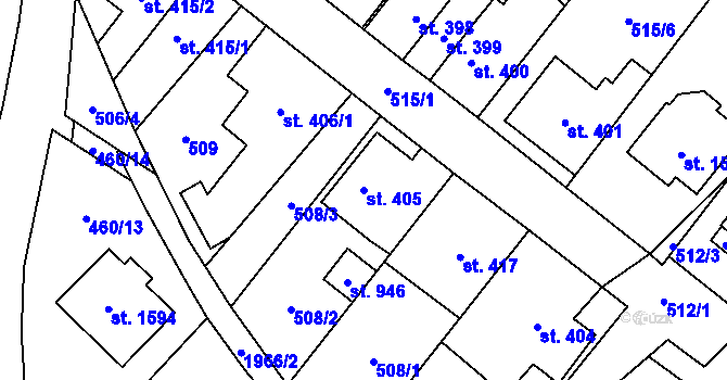 Parcela st. 405 v KÚ Rokytnice u Vsetína, Katastrální mapa