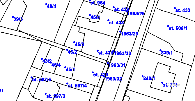 Parcela st. 431 v KÚ Rokytnice u Vsetína, Katastrální mapa