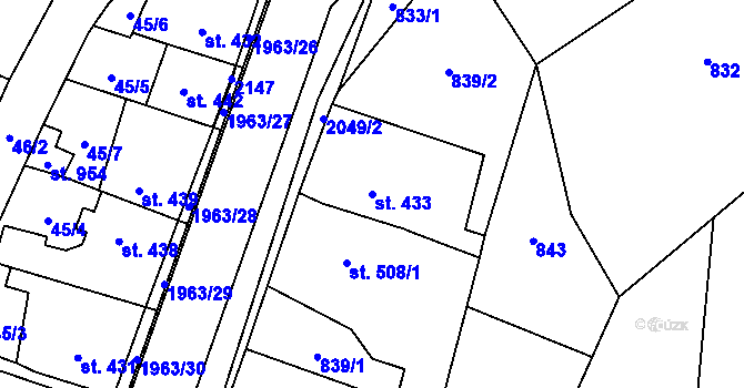 Parcela st. 433 v KÚ Rokytnice u Vsetína, Katastrální mapa