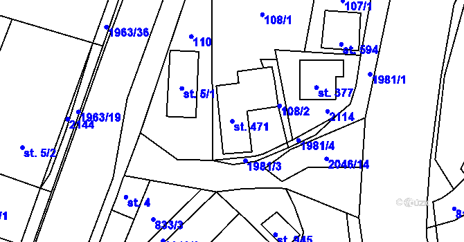 Parcela st. 471 v KÚ Rokytnice u Vsetína, Katastrální mapa