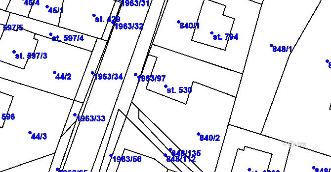 Parcela st. 530 v KÚ Rokytnice u Vsetína, Katastrální mapa