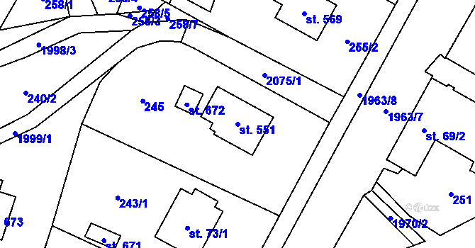 Parcela st. 551 v KÚ Rokytnice u Vsetína, Katastrální mapa