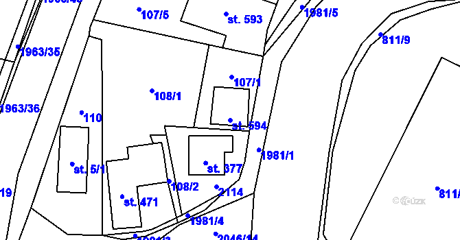 Parcela st. 594 v KÚ Rokytnice u Vsetína, Katastrální mapa