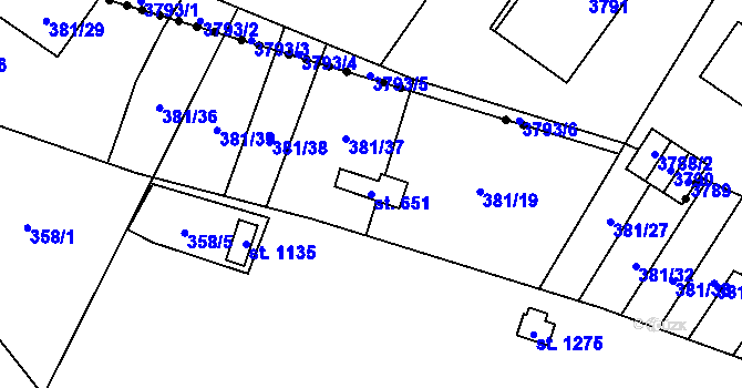 Parcela st. 651 v KÚ Rokytnice u Vsetína, Katastrální mapa
