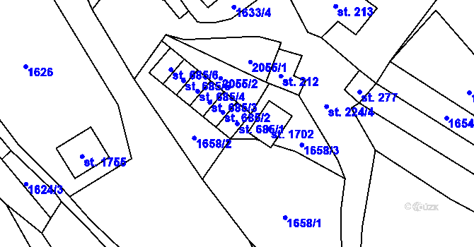 Parcela st. 685/1 v KÚ Rokytnice u Vsetína, Katastrální mapa