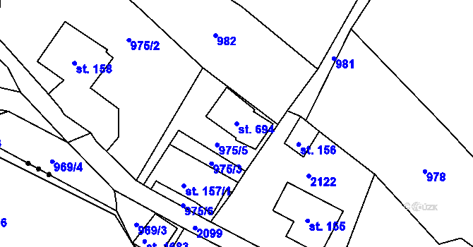 Parcela st. 694 v KÚ Rokytnice u Vsetína, Katastrální mapa
